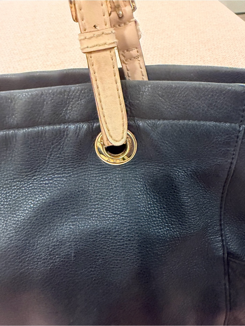 Michael Kors Black Leather Shoulder Tote with Tan Straps - Picture 4 of 6